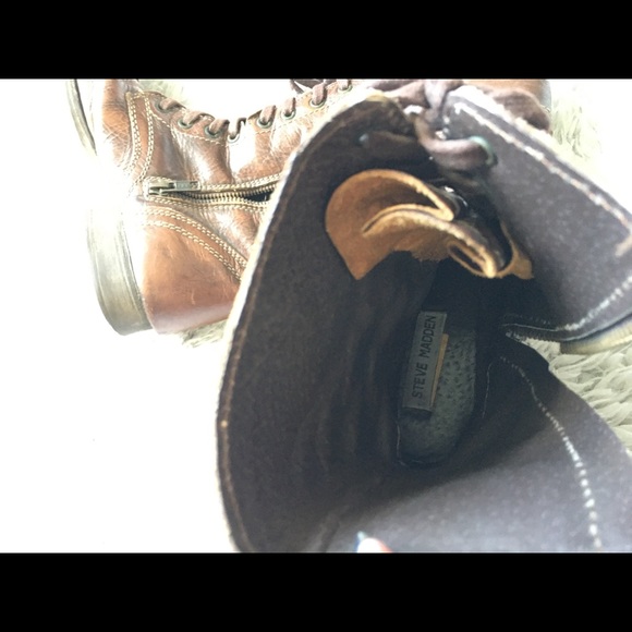 Brown Leather Steve Madden Troopa Combat Boots - Picture 8 of 9